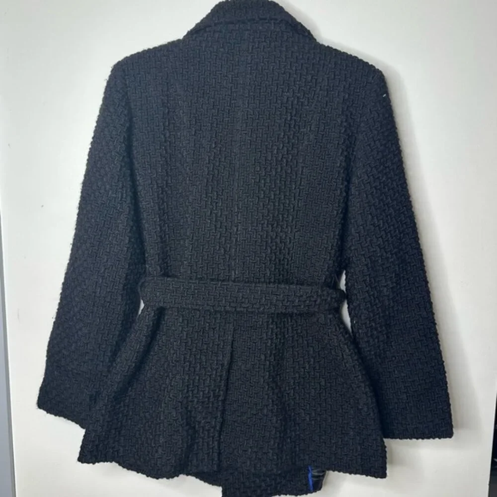Calvin Klein Wool Knit Pea Coat Belt Warm Pockets Collar size 12p - Picture 7 of 12